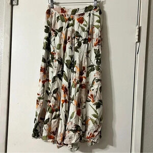 Coco Cabana Cabaña Floral Wide Leg Palazzo Cropped Pants Pull On Vacation Resort